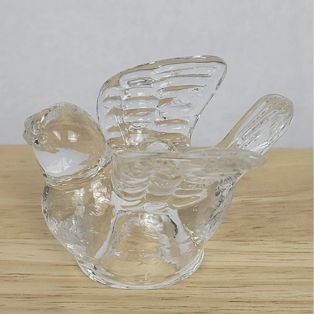 Vintage Clear Glass Bird Votive Tea Light Candle Holder Sparrow Finch Figurine